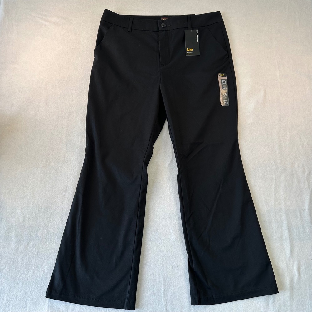 Lee Wrinkle Free Bootcut Pants Black Mid Rise Size 14S Short NWT 4501193894